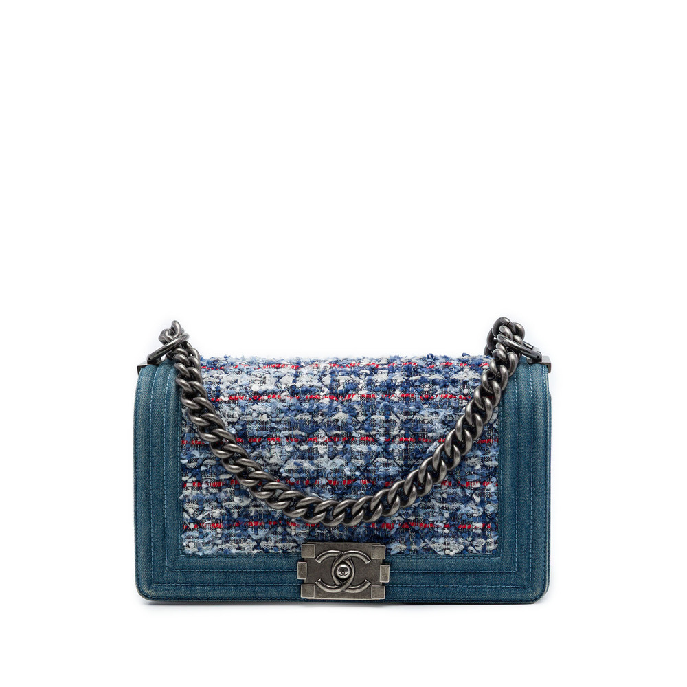 Pre-Loved Chanel Old Medium Quilted Denim and Tweed Boy Flap